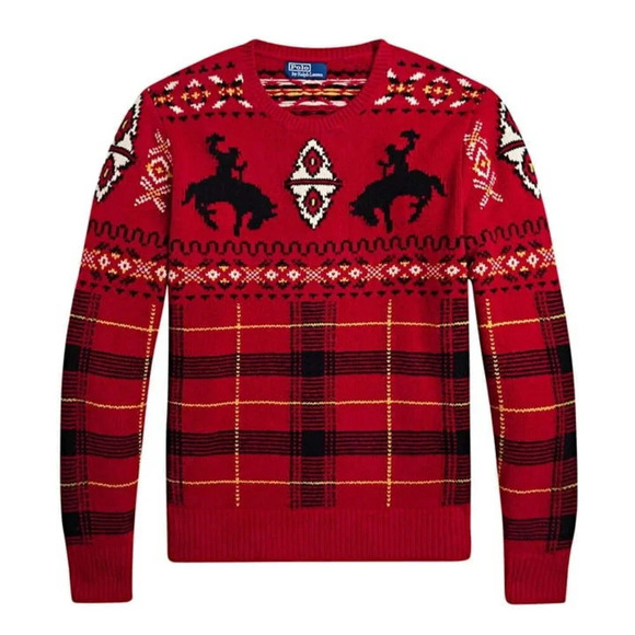 Polo Ralph Lauren Men's Red Western-Inspired Fair Isle Sweater Size M MSRP $498 - Picture 1 of 7